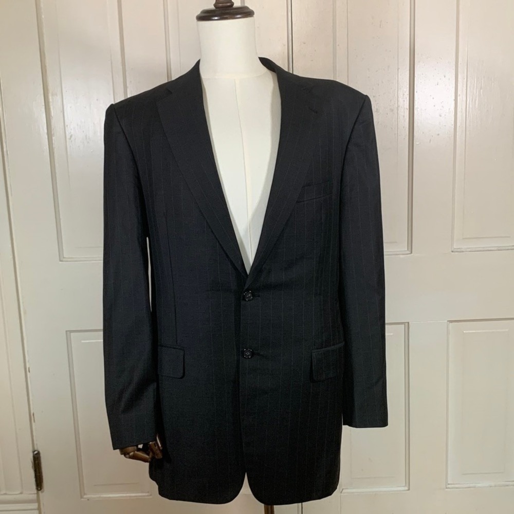 Loro Piana Super 150s Wool Blazer Mens 44R Charcoal Lord's Tailor Pinstripe